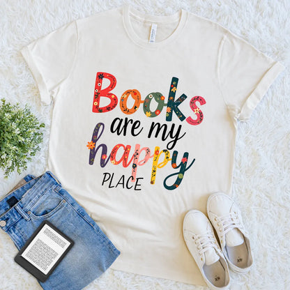 colorful floral books are my happy place shirt