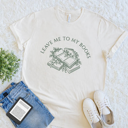 Cream vintage reader tee with ivy and open books graphic and introvert reading quote design 