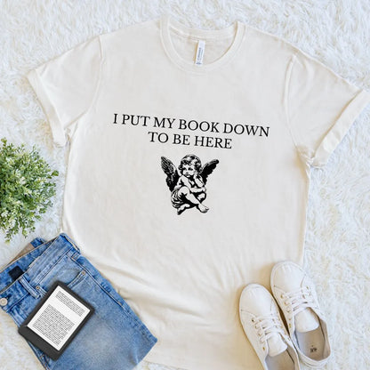 Cozy neutral soft cotton tee for bookworms with angelcore aesthetic