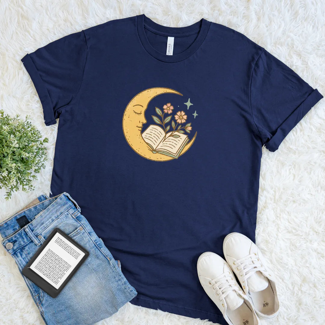 celestial floral reading tee with vintage aesthetic