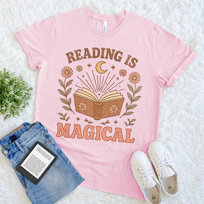 vintage floral reading is magical tee