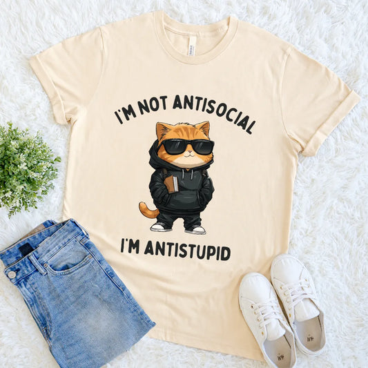 Funny introvert shirt with cat and antisocial reader quote