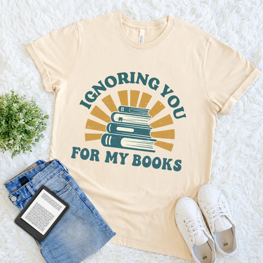 Soft cotton bookish T-shirt with sarcastic literary vibe in cream colour