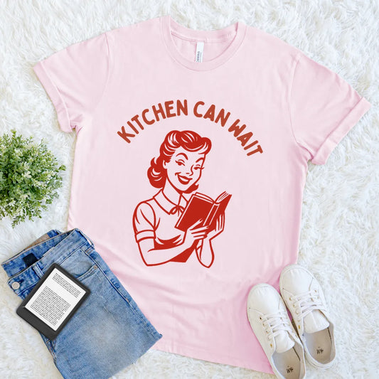 kitchen can wait retro t-shirt for book lovers