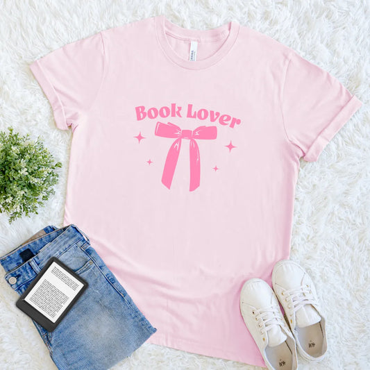 cute pink bookworm shirt with girly vibe