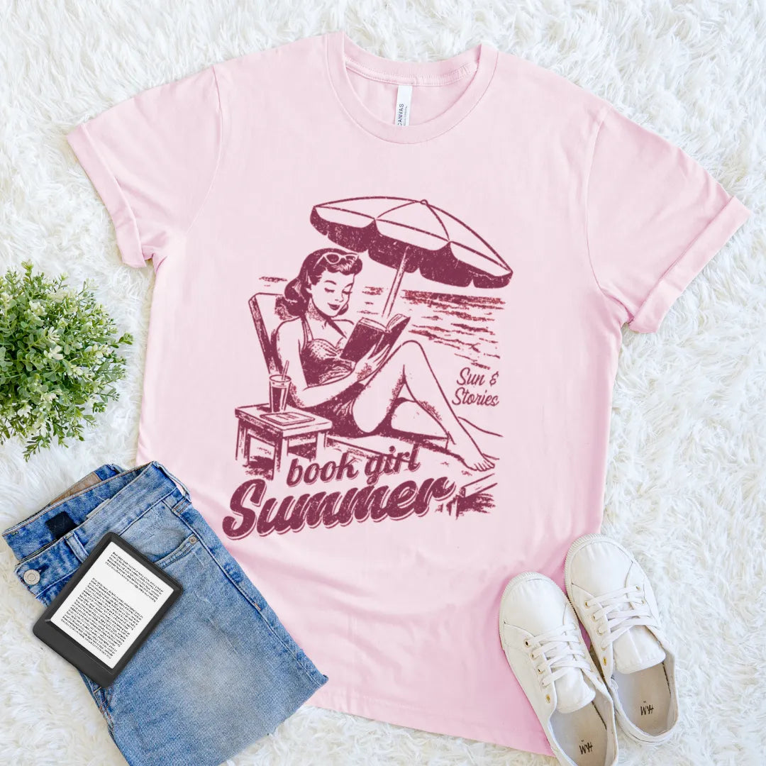 retro beach reader t-shirt for women