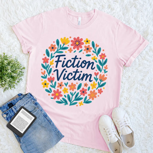Cute pink T-shirt with fiction fan design and botanical accents