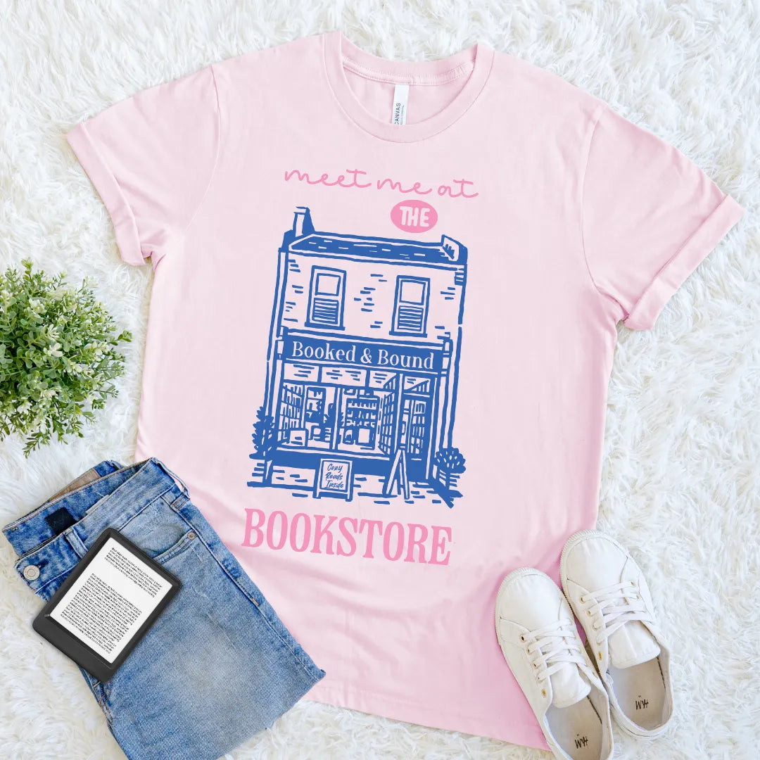 vintage bookshop hand-drawn illustration on t-shirt