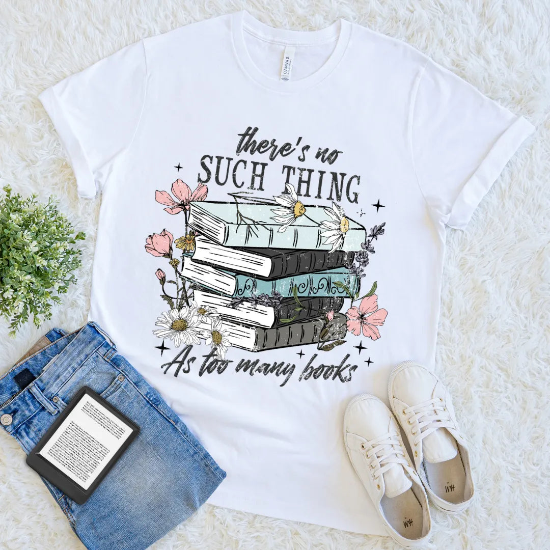 aesthetic book lover tee with vintage stack and flowers