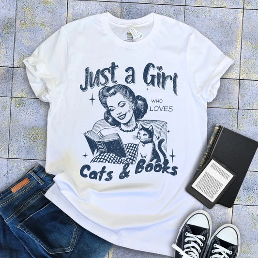 cat and books shirt for introverted girls