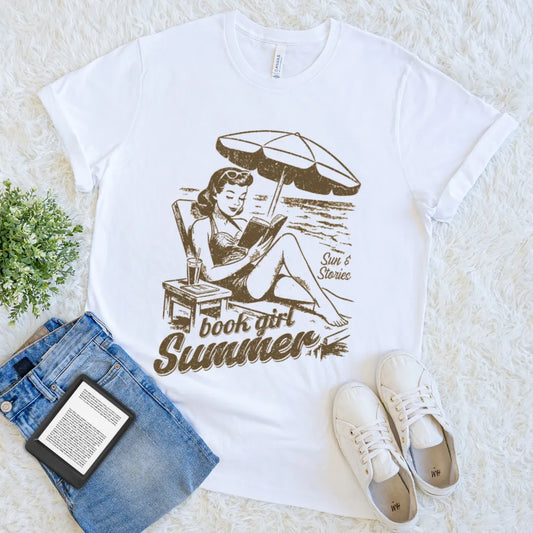 retro beach reader t-shirt for women