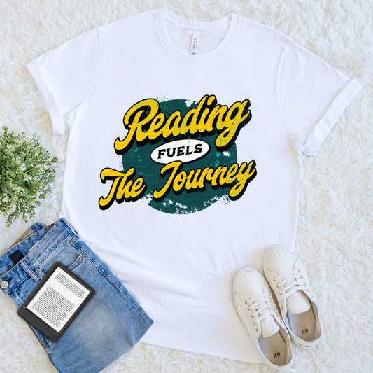 reading fuels the journey retro t-shirt