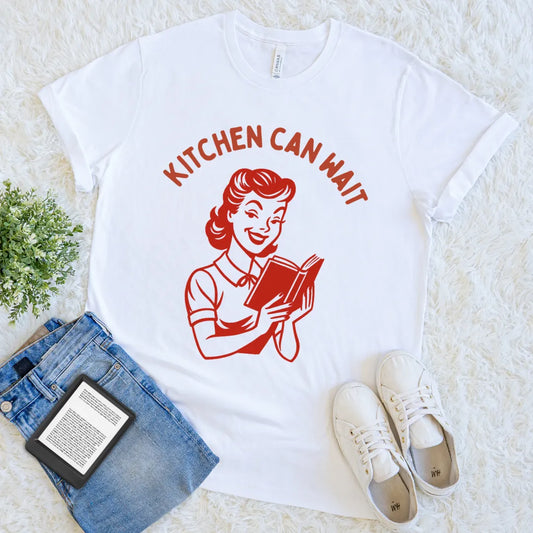 kitchen can wait retro t-shirt for book lovers