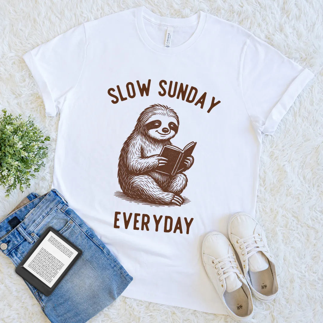 sloth reading book shirt for cozy readers
