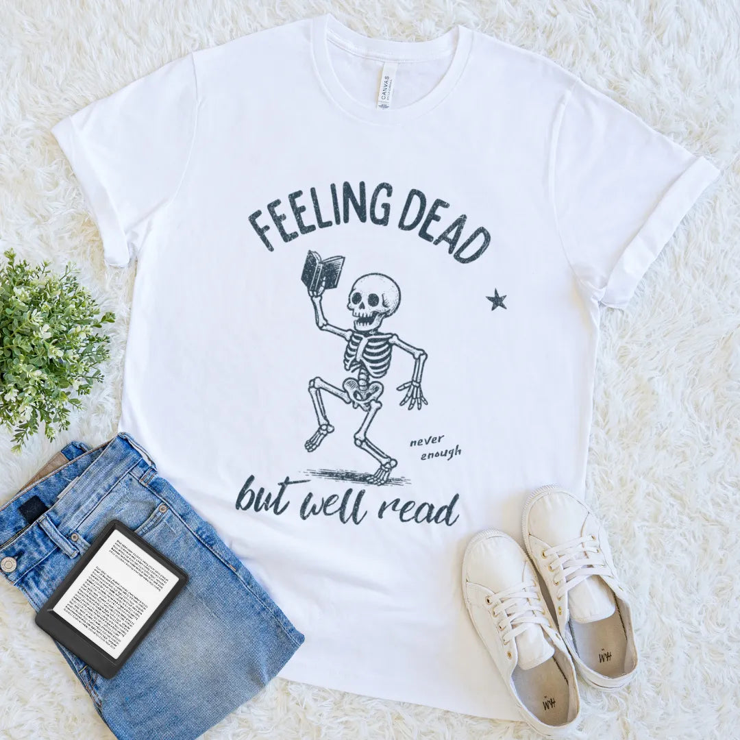 reading skeleton t-shirt vintage style
