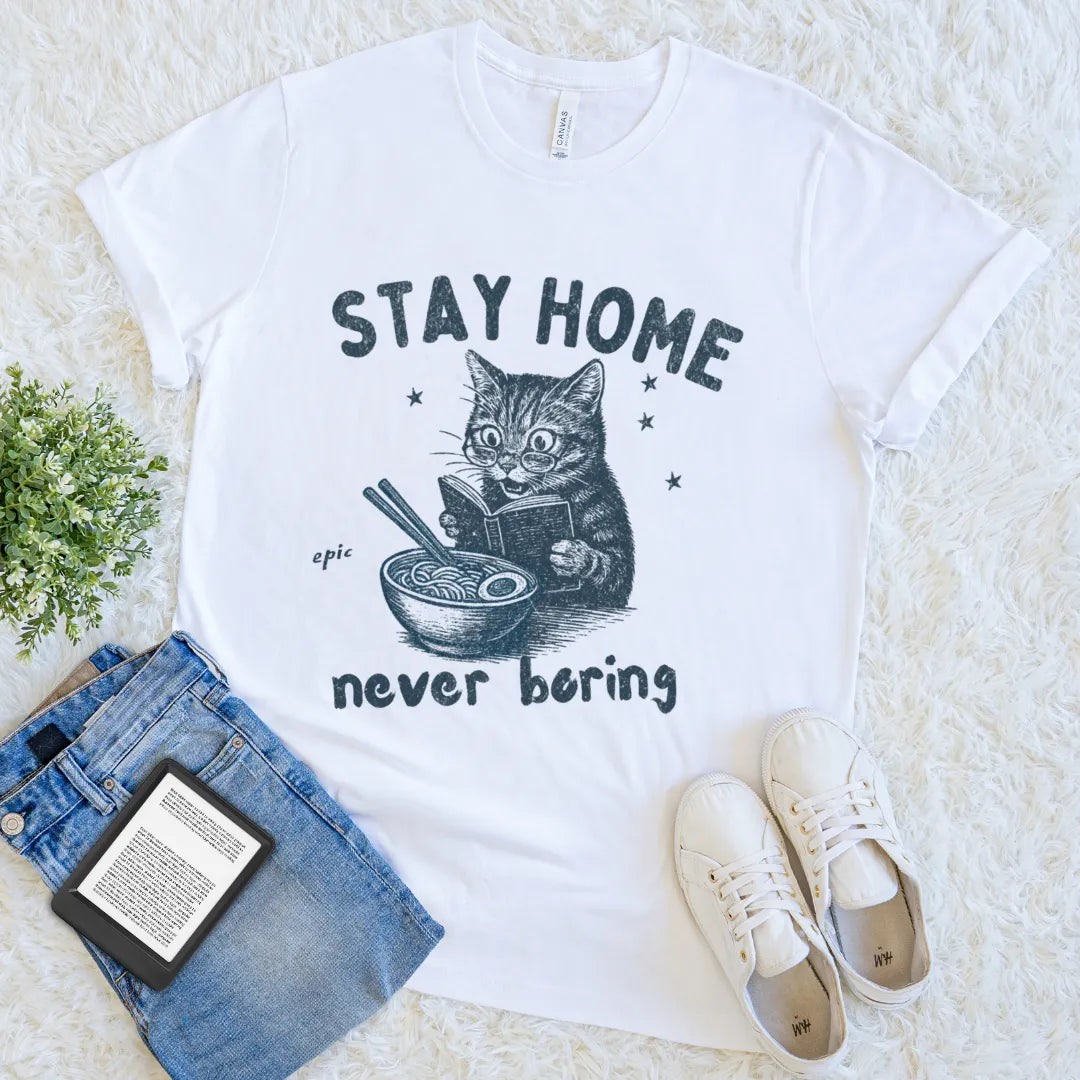 bookish ramen cat stay home shirt