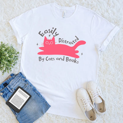 easily distracted by cats and books tee