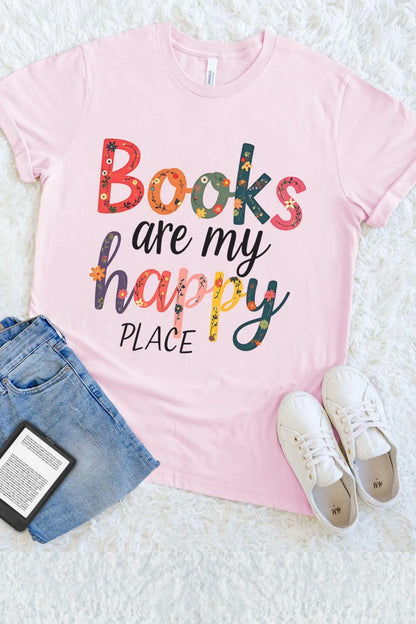 Books Are My Happy Place T-Shirt - Cozy Floral Reading Tee,  Soft Vintage Aesthetic